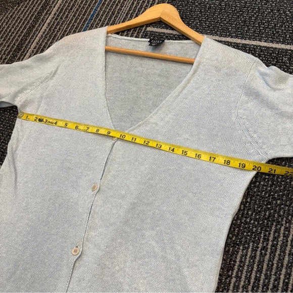Eileen Fisher LP Linen Cardigan Sweater Blue Button front Large Petite - Picture 9 of 10